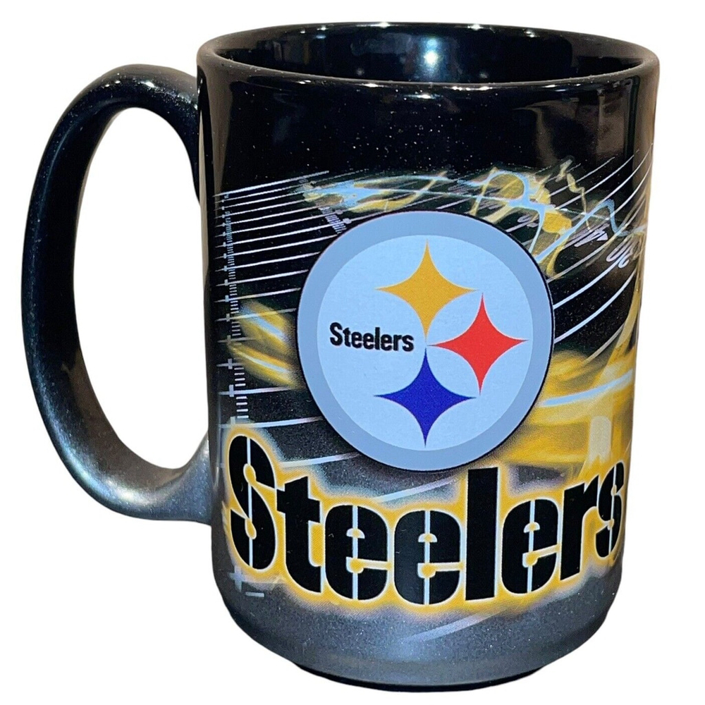 Vintage 90s Pittsburgh Steelers Ceramic Coffee Tea Mug Cup 4 1/2” Tall RARE